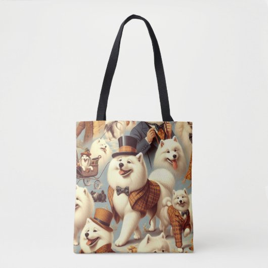 ヴィンテージSamoyed Dogシームレ絵を描ス トートバッグ (正面)