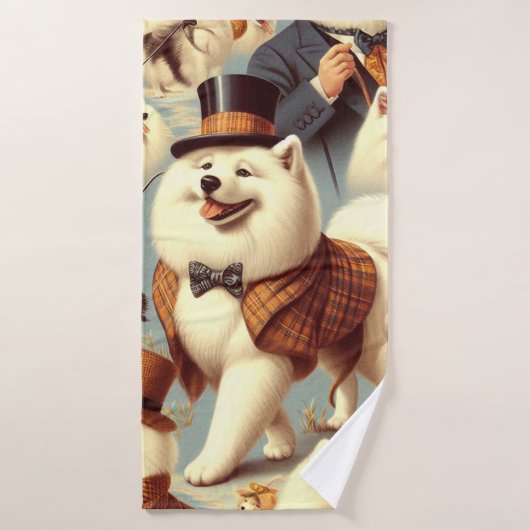 ヴィンテージSamoyed Dogシームレ絵を描ス バスタオル (バスタオル)