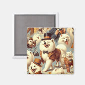 ヴィンテージSamoyed Dogシームレ絵を描ス マグネット (正面/裏面)