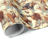 ヴィンテージSamoyed Dogシームレ絵を描ス ラッピングペーパー (ロールコーナー)