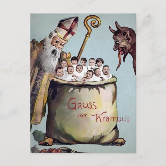 ヴィンテージSantaとKrampusとキッズポストカード ポストカード (正面)
