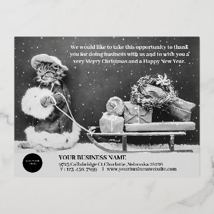 ヴィンテージSanta Catクリスマスビジネスロゴ 箔シーズンポストカード