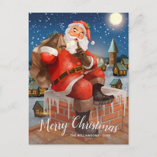 ヴィンテージSanta In Chimneyカスタムファミリーフォト ポストカード (正面)