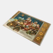 ヴィンテージSanta in Roadsterと金ゴールドのハイライト ドアマット (アングル)