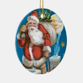 ヴィンテージSanta with Moon – ラウンド セラミックオーナメント (右)