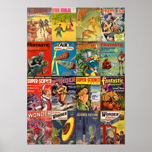 ヴィンテージSci Fiパルプフィクションがコラージュをカバー ポスター (正面)