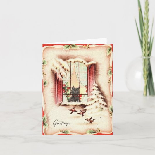 ヴィンテージScottie in the Window Christmas Card カード (正面)