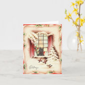 ヴィンテージScottie in the Window Christmas Card カード (黄色い花)