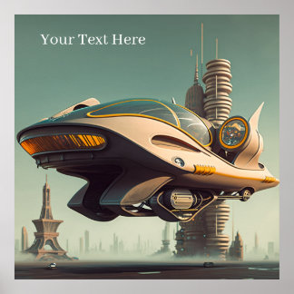 ヴィンテージSFの壮観飛んでいるな車 ポスター