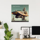 ヴィンテージSFの壮観飛んでいるな車 ポスター (ホームオフィス)