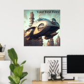 ヴィンテージSFの壮観飛んでいるな車 ポスター (ホームオフィス)