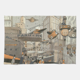 ヴィンテージSFアーバンパリ、スチームパンク キッチンタオル