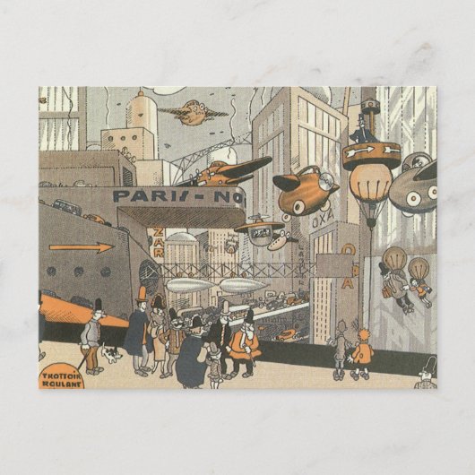 ヴィンテージSFアーバンパリ、スチームパンク ポストカード (正面)