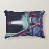 ヴィンテージSFエイリアンがロケットに波打つ アクセントクッション (正面)