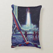 ヴィンテージSFエイリアンがロケットに波打つ アクセントクッション (裏面(縦))