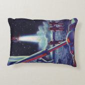 ヴィンテージSFエイリアンがロケットに波打つ アクセントクッション (裏面)