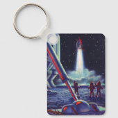 ヴィンテージSFエイリアンがロケットに波打つ キーホルダー (正面)