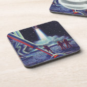 ヴィンテージSFエイリアンがロケットに波打つ コースター (左側)