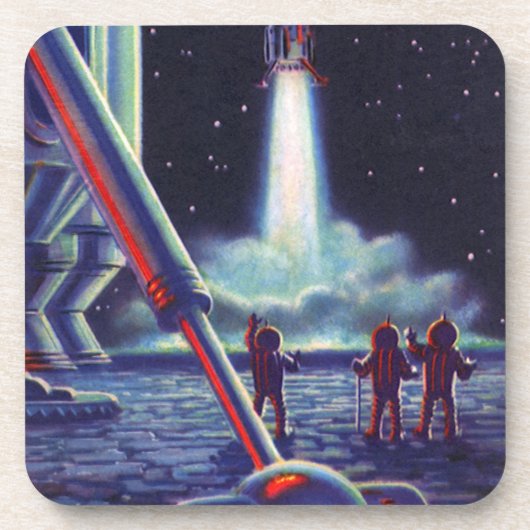 ヴィンテージSFエイリアンがロケットに波打つ コースター (正面)