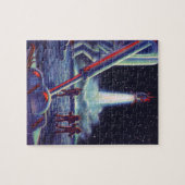 ヴィンテージSFエイリアンがロケットに波打つ ジグソーパズル (横)