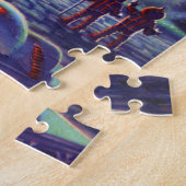 ヴィンテージSFエイリアンがロケットに波打つ ジグソーパズル (側面)