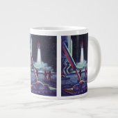 ヴィンテージSFエイリアンがロケットに波打つ ジャンボコーヒーマグカップ (正面右)