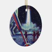 ヴィンテージSFエイリアンがロケットに波打つ セラミックオーナメント (右)
