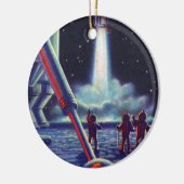 ヴィンテージSFエイリアンがロケットに波打つ セラミックオーナメント (左)