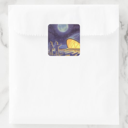 ヴィンテージSFエイリアンのBlue Planet Moon スクエアシール (バッグ)