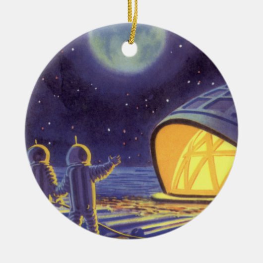 ヴィンテージSFエイリアンのBlue Planet Moon セラミックオーナメント (正面)
