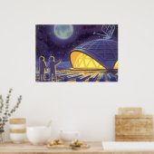 ヴィンテージSFエイリアンのBlue Planet Moon ポスター (キッチン)