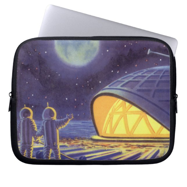 ヴィンテージSFエイリアンのBlue Planet Moon ラップトップスリーブ (正面)
