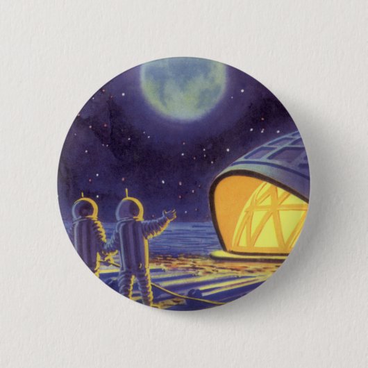 ヴィンテージSFエイリアンのBlue Planet Moon 缶バッジ (正面)