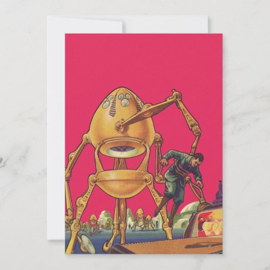 ヴィンテージSFエイリアンロボットが人間を捉える (正面)