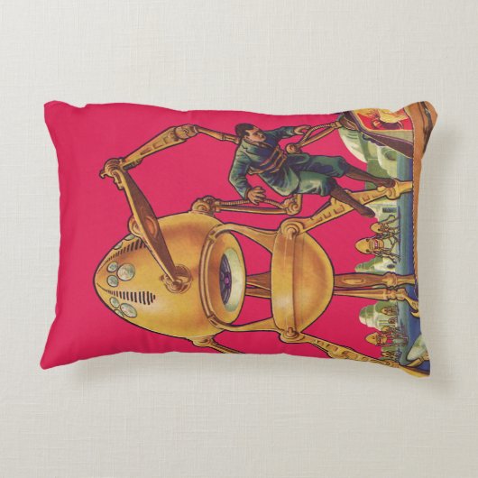 ヴィンテージSFエイリアンロボットが人間を捉える アクセントクッション (裏面)