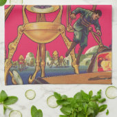 ヴィンテージSFエイリアンロボットが人間を捉える キッチンタオル (折り畳み)