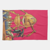 ヴィンテージSFエイリアンロボットが人間を捉える キッチンタオル (横)