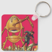 ヴィンテージSFエイリアンロボットが人間を捉える キーホルダー (裏面)