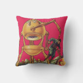 ヴィンテージSFエイリアンロボットが人間を捉える クッション (裏面)