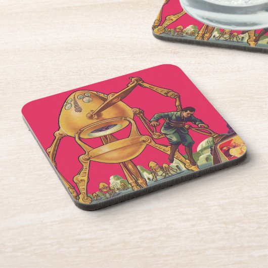 ヴィンテージSFエイリアンロボットが人間を捉える コースター (左側)