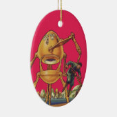 ヴィンテージSFエイリアンロボットが人間を捉える セラミックオーナメント (右)