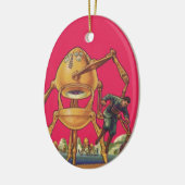 ヴィンテージSFエイリアンロボットが人間を捉える セラミックオーナメント (左)