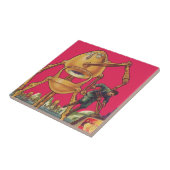 ヴィンテージSFエイリアンロボットが人間を捉える タイル (側面)