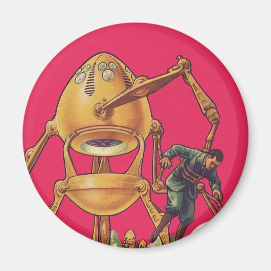 ヴィンテージSFエイリアンロボットが人間を捉える マグネット (正面)