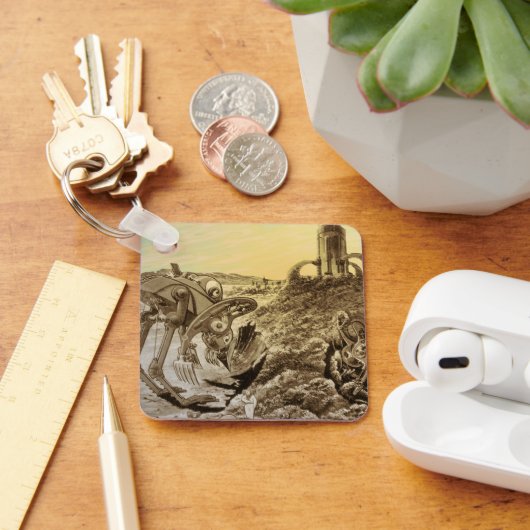 ヴィンテージSFエイリアン惑星建築 キーホルダー (デスク)