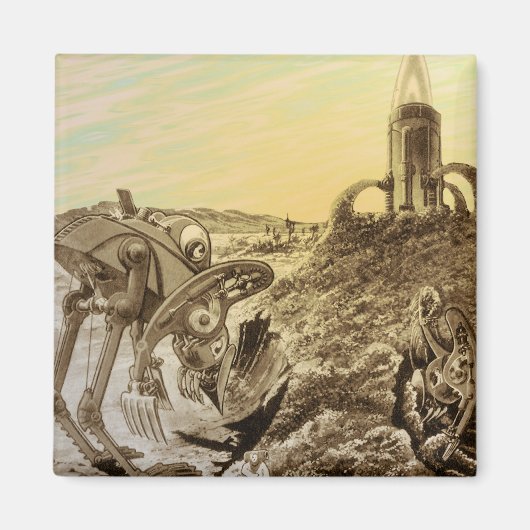 ヴィンテージSFエイリアン惑星建築 マグネット (正面)