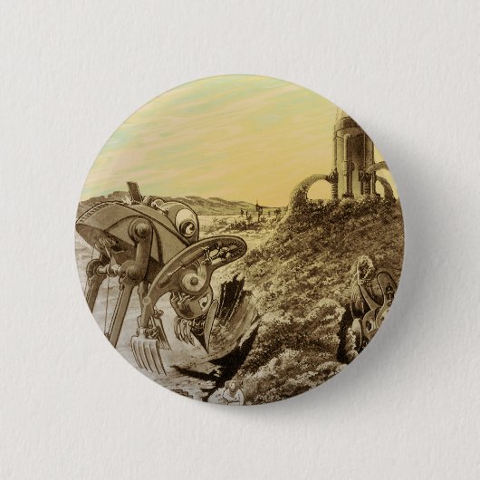 ヴィンテージSFエイリアン惑星建築 缶バッジ (正面)
