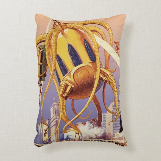 ヴィンテージSFエイリアン戦争タコ アクセントクッション (正面(垂直))