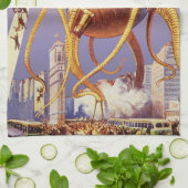 ヴィンテージSFエイリアン戦争タコ キッチンタオル (折り畳み)