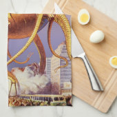 ヴィンテージSFエイリアン戦争タコ キッチンタオル (四つ折り)